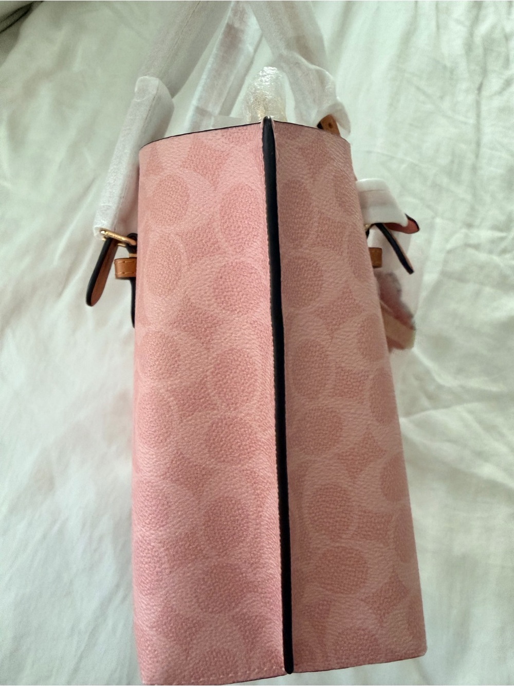 Coach Powder Pink Mollie Tote with Floral Charm and Tan Trim - Picture 4 of 9